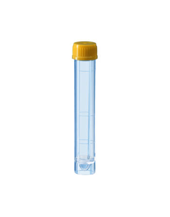 Tube avec bouchon JAUNE à vis fond conique 10ml (sédiment urinaire)