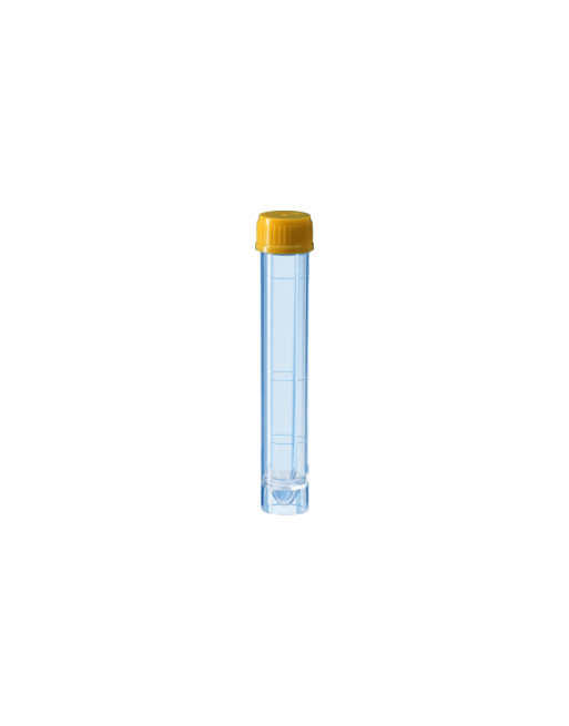 Tube avec bouchon JAUNE à vis fond conique 10ml (sédiment urinaire)